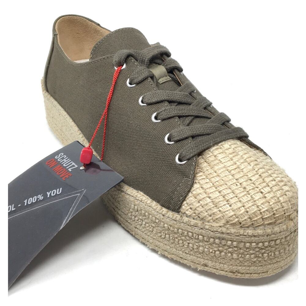 Schutz Women's Size 9B Green Canvas Platform Espadrille Trainers Sneakers Shoes